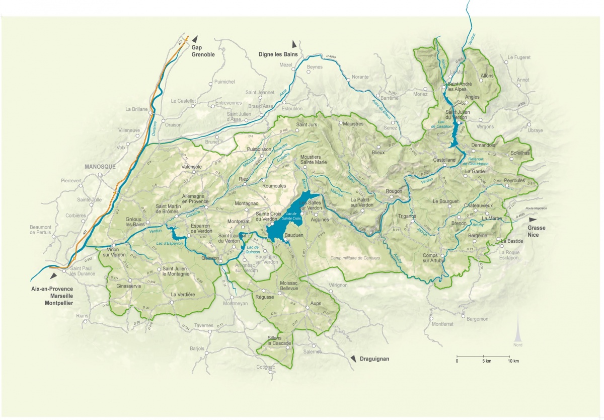 carte des 46 communes du Parc naturel régional du Verdon
