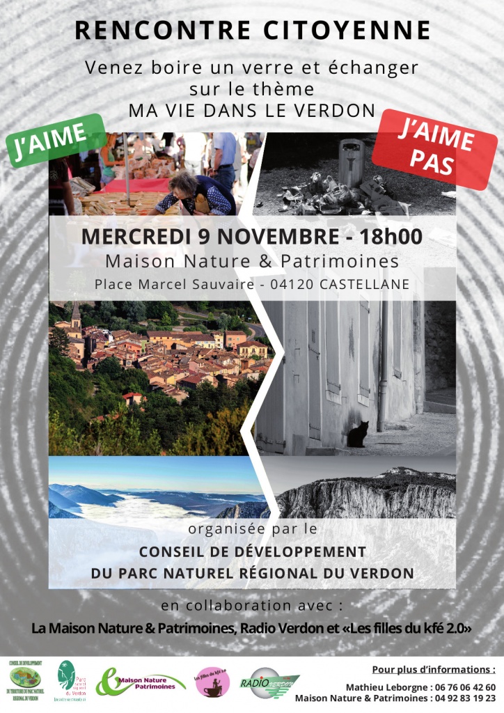 affiche de la rencontre du Conseil de développement du Parc : le Verdon, j'aime / j'aime pas 